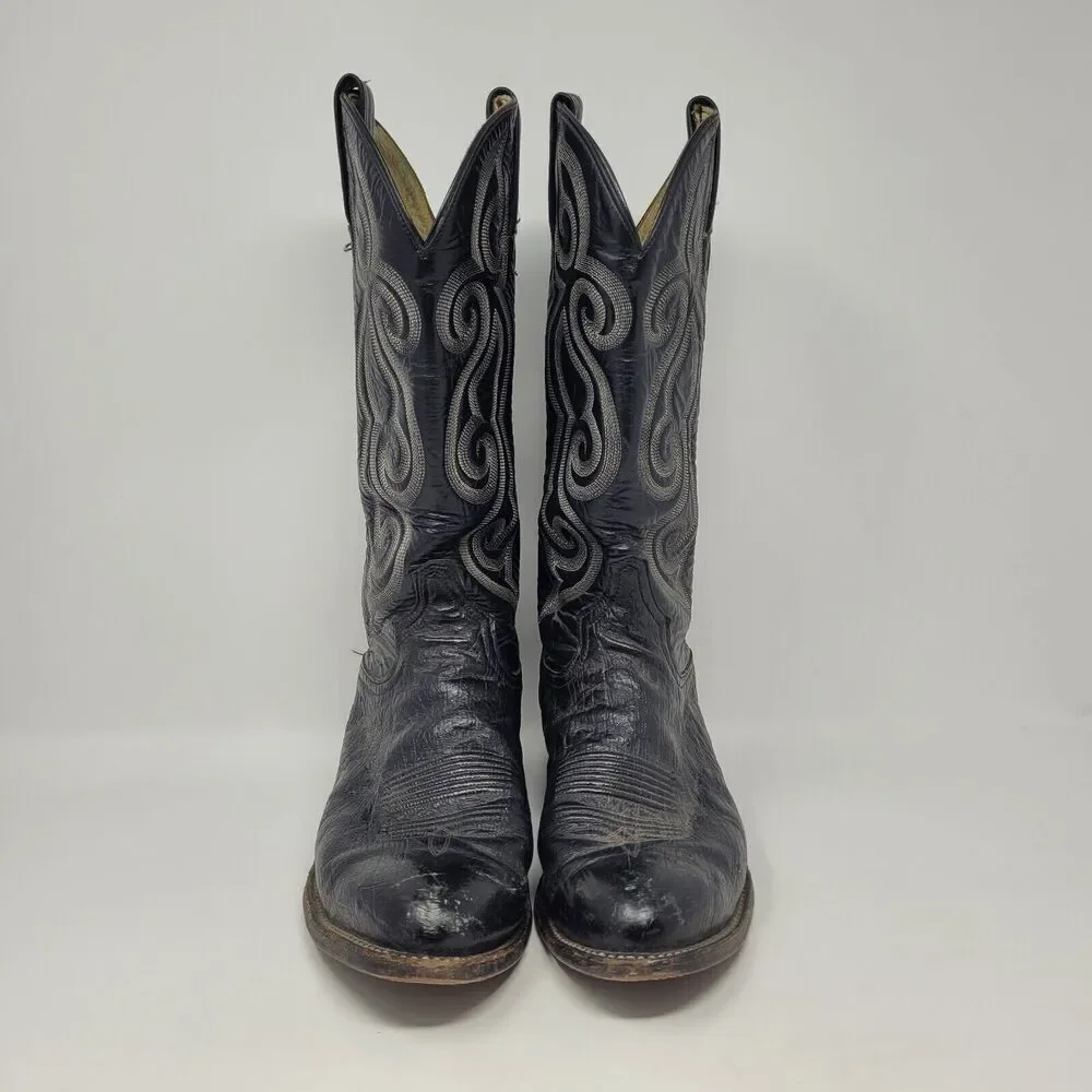 Tony Lama Boots Mens 8.5D Black Leather Western Cowboy Rodeo 8410 - Picture 3 of 11